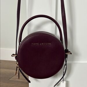Marc Jacobs Round Leather Crossbody in Burgundy with Gold Hardware
